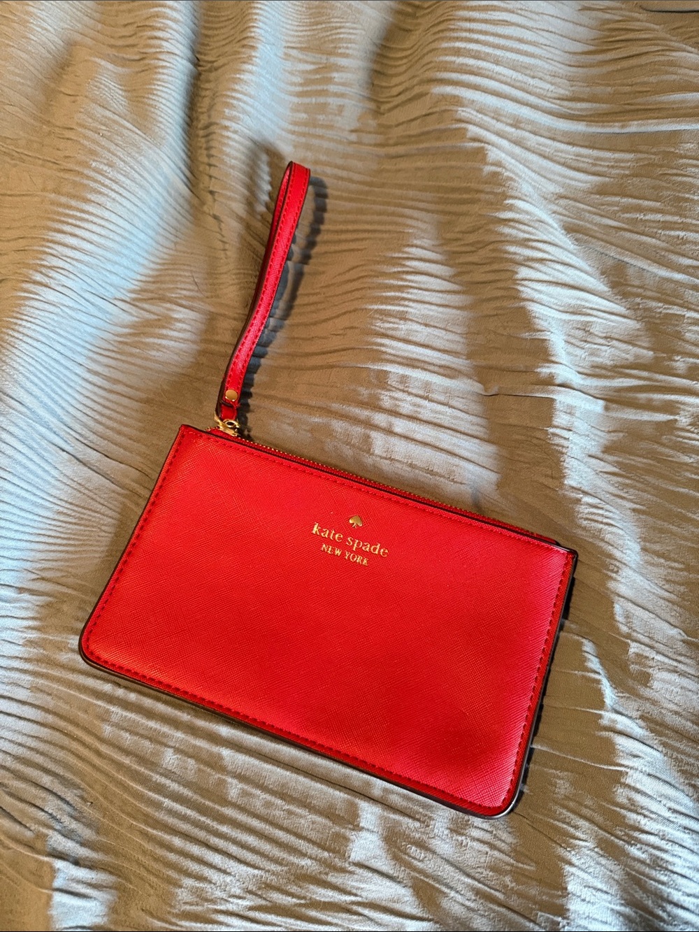 kate spade Red Leather Wristlet Pouch with Gold Logo
